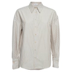 Brunello Cucinelli White/Brown Striped Cotton Shirt L