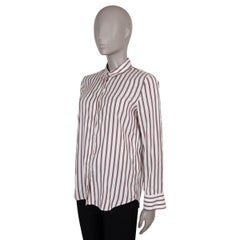 BRUNELLO CUCINELLI white burgundy silk 2016 STRIPED Shirt M