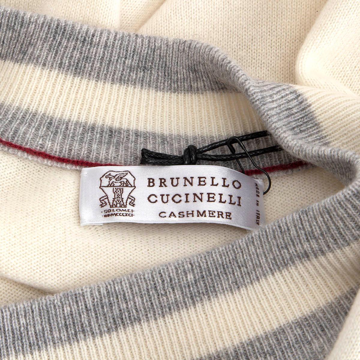 Women's BRUNELLO CUCINELLI white cashmere STRIPED V-NECK Sweater L For Sale