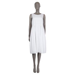 BRUNELLO CUCINELLI white cotton blend PLISSE PLEATE WAIST SHIFT Dress XL