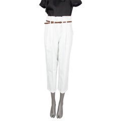 BRUNELLO CUCINELLI white cotton CRINKLED BELTED TAPERED Pants 42 M