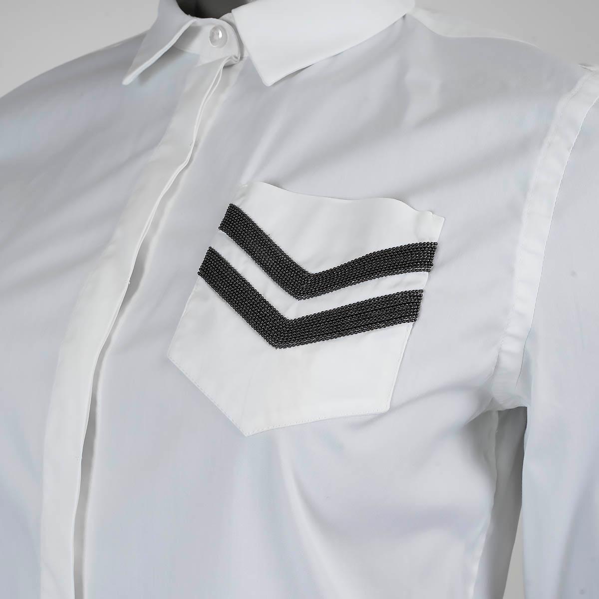 BRUNELLO CUCINELLI white cotton MONILI CHEVRON POPLIN Button-Up Shirt XS For Sale 2