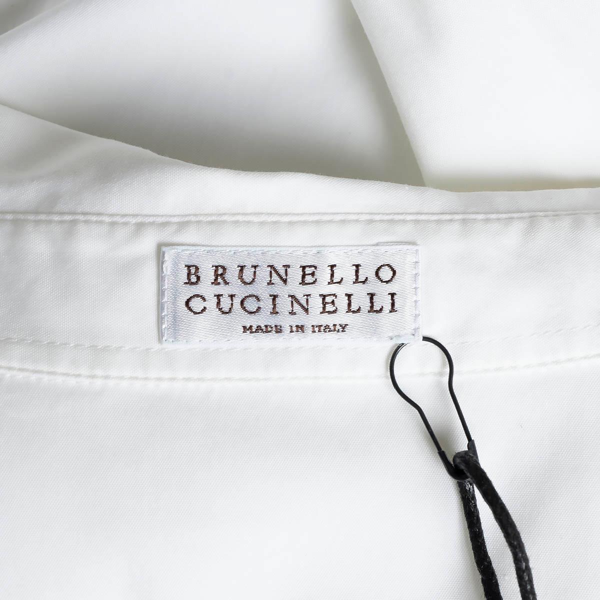 BRUNELLO CUCINELLI Chemise boutonnée en coton blanc MONILI CHEVRON POPLIN XS en vente 3