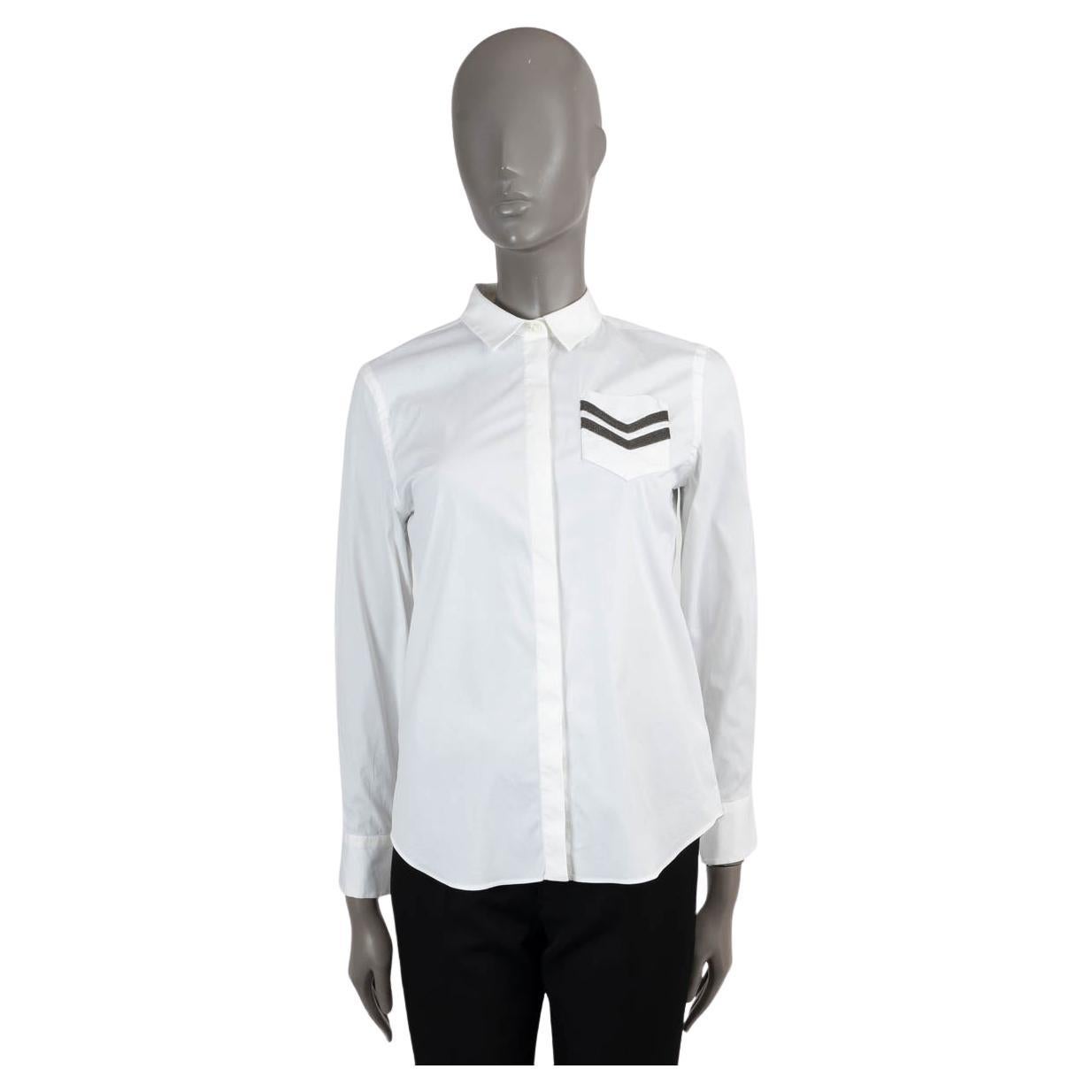 BRUNELLO CUCINELLI white cotton MONILI CHEVRON POPLIN Button-Up Shirt XS For Sale