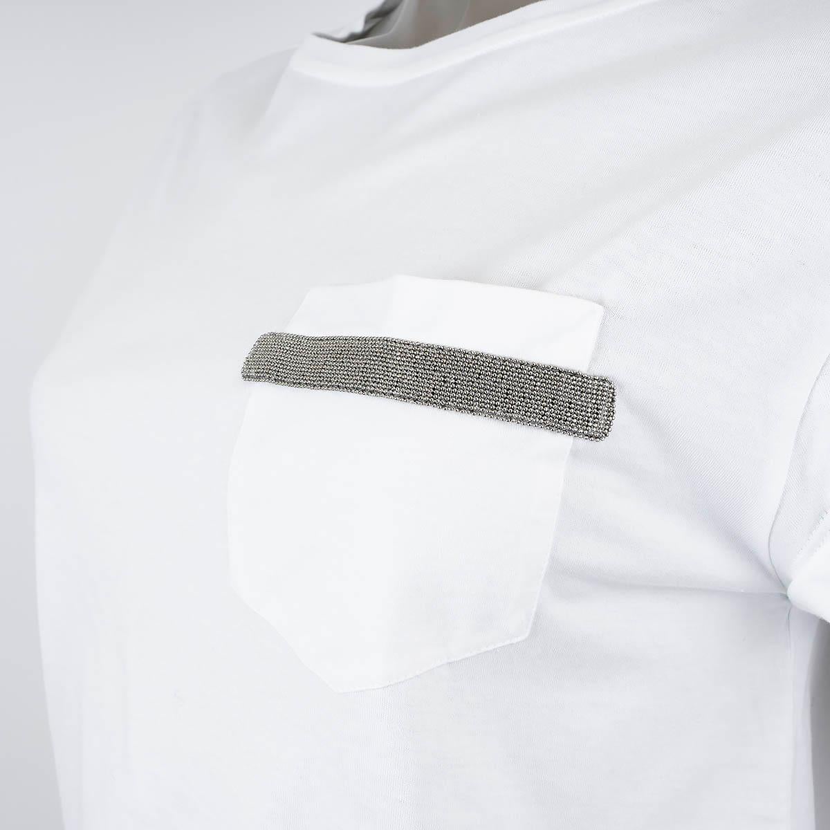 BRUNELLO CUCINELLI white cotton  MONILI STRIPE POCKET T-Shirt Shirt S For Sale 1