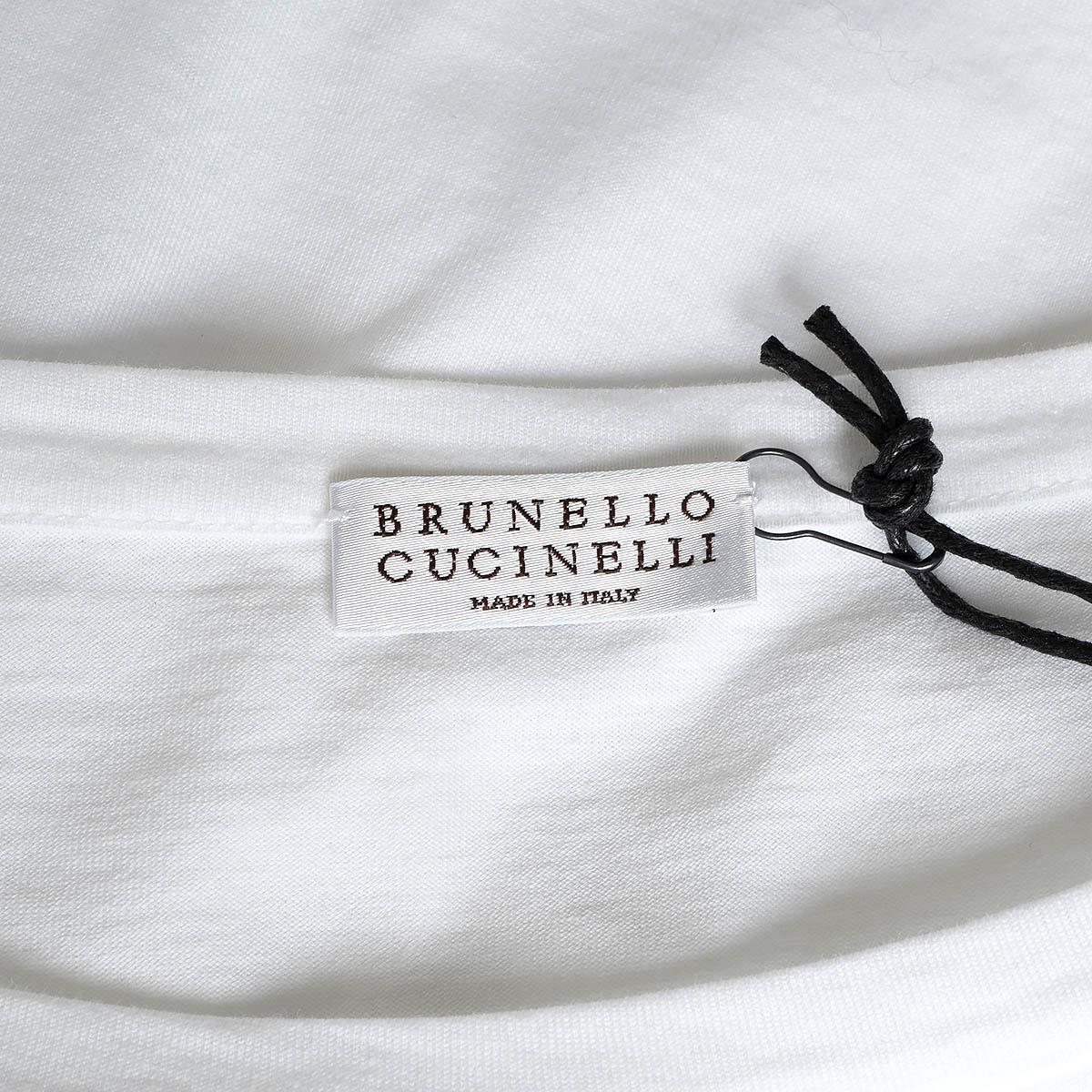 BRUNELLO CUCINELLI white cotton  MONILI STRIPE POCKET T-Shirt Shirt S For Sale 2
