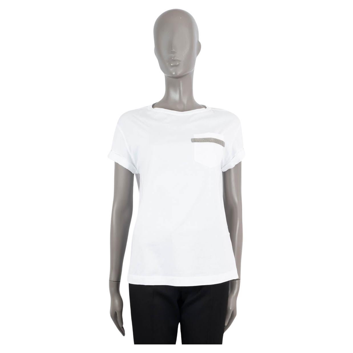 BRUNELLO CUCINELLI white cotton  MONILI STRIPE POCKET T-Shirt Shirt S For Sale