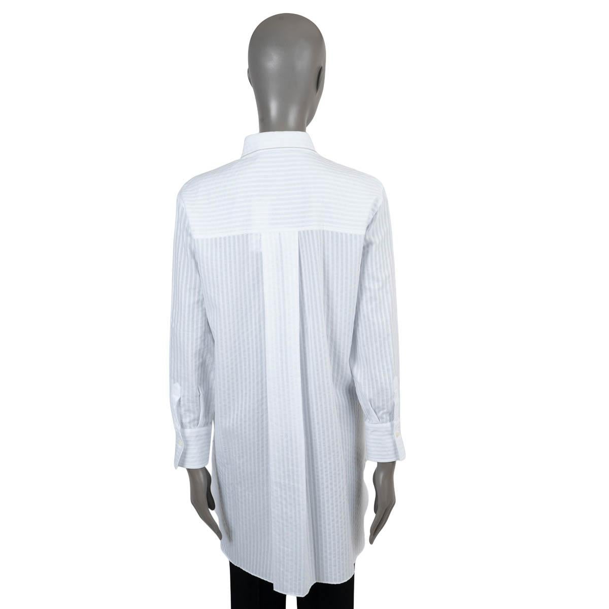 BRUNELLO CUCINELLI white cotton MONILI TRIM JACQUARD STRIPED Tunic Shirt XS In Excellent Condition For Sale In Zürich, CH
