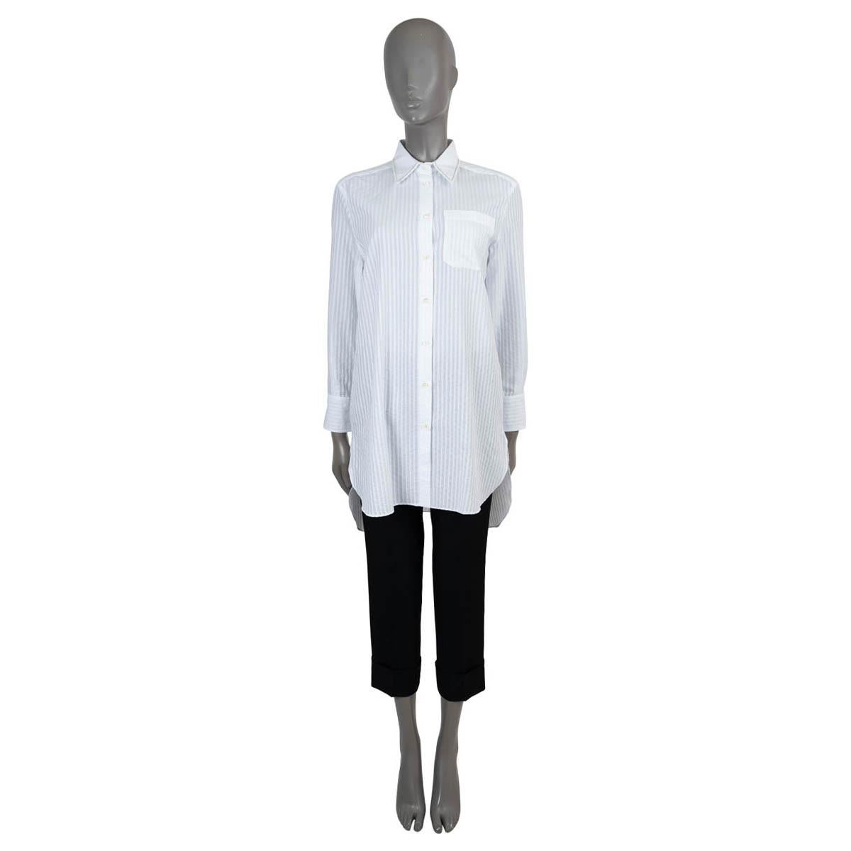 Women's BRUNELLO CUCINELLI white cotton MONILI TRIM JACQUARD STRIPED Tunic Shirt XS For Sale