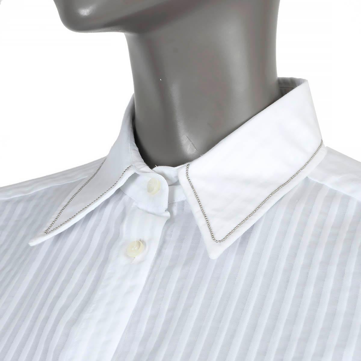 BRUNELLO CUCINELLI white cotton MONILI TRIM JACQUARD STRIPED Tunic Shirt XS For Sale 1