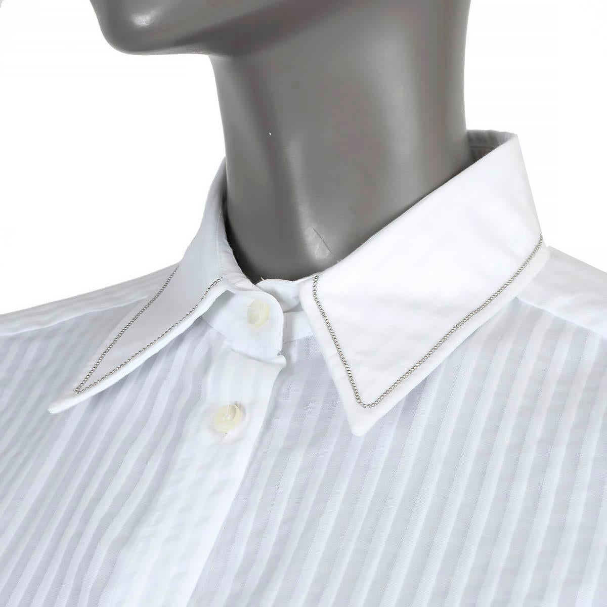 Women's BRUNELLO CUCINELLI white cotton MONILI TRIM JACQUARD STRIPED Tunic Shirt XS For Sale