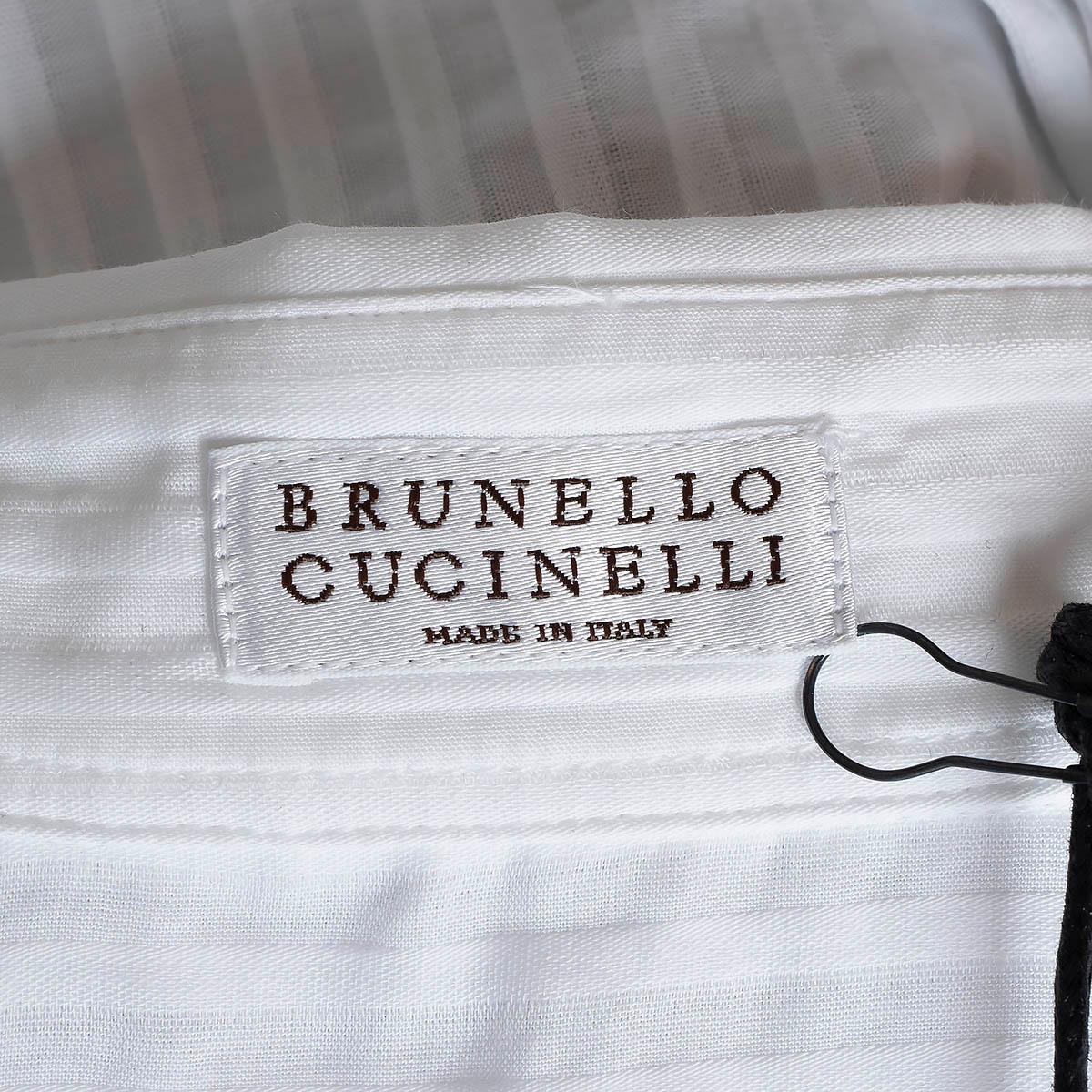 BRUNELLO CUCINELLI Tunique blanche en coton MONILI TRIM JACQUARD STRIPED XS en vente 2
