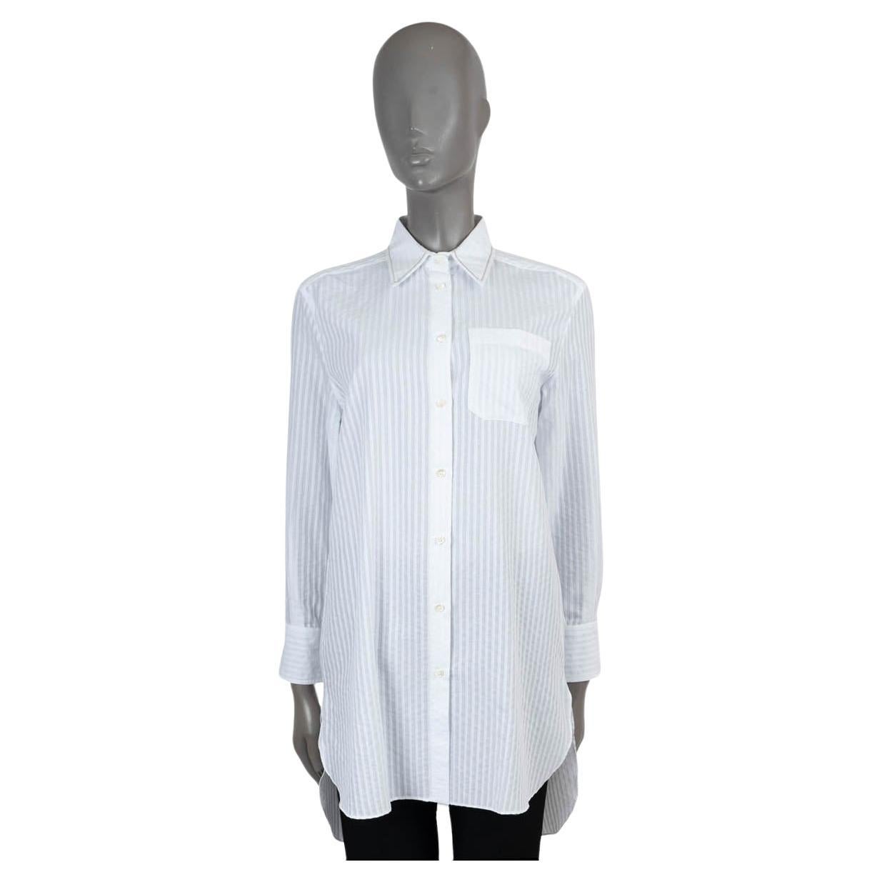 BRUNELLO CUCINELLI white cotton MONILI TRIM JACQUARD STRIPED Tunic Shirt XS For Sale