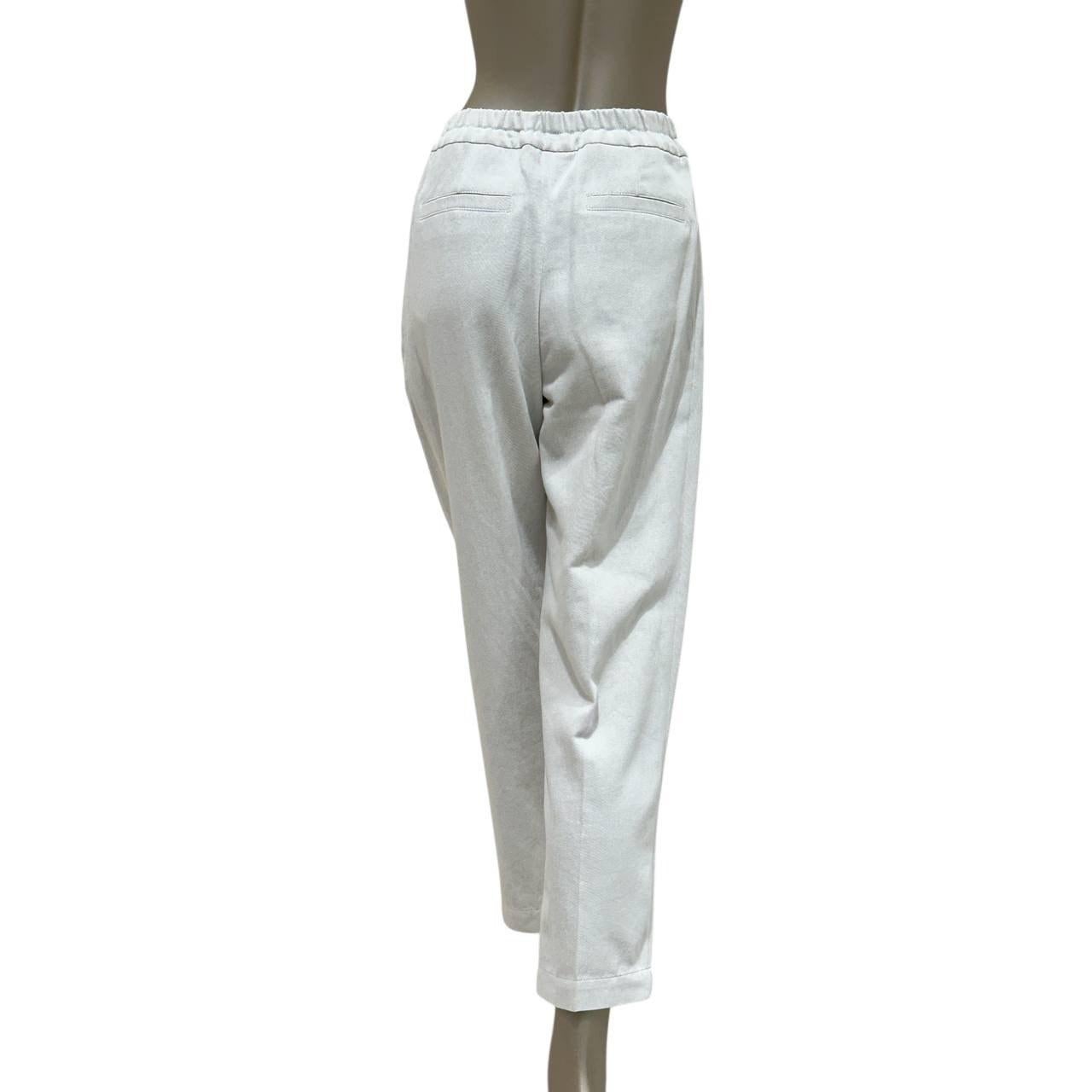 Gris Brunello Cucinelli Pantalon en coton blanc - Taille 40 en vente