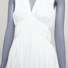 BRUNELLO CUCINELLI white cotton ruched sleeveless plunge maxi dress XS