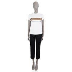 BRUNELLO CUCINELLI white cotton SATIN & MONILI STRIPE T-Shirt Shirt XS