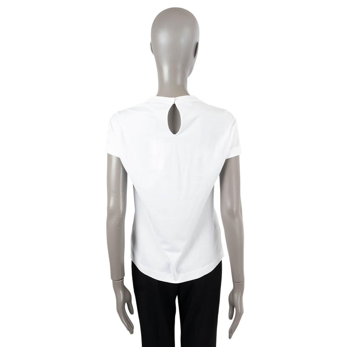 Women's BRUNELLO CUCINELLI white cotton SATIN & MONILI STRIPE T-Shirt Shirt XS For Sale