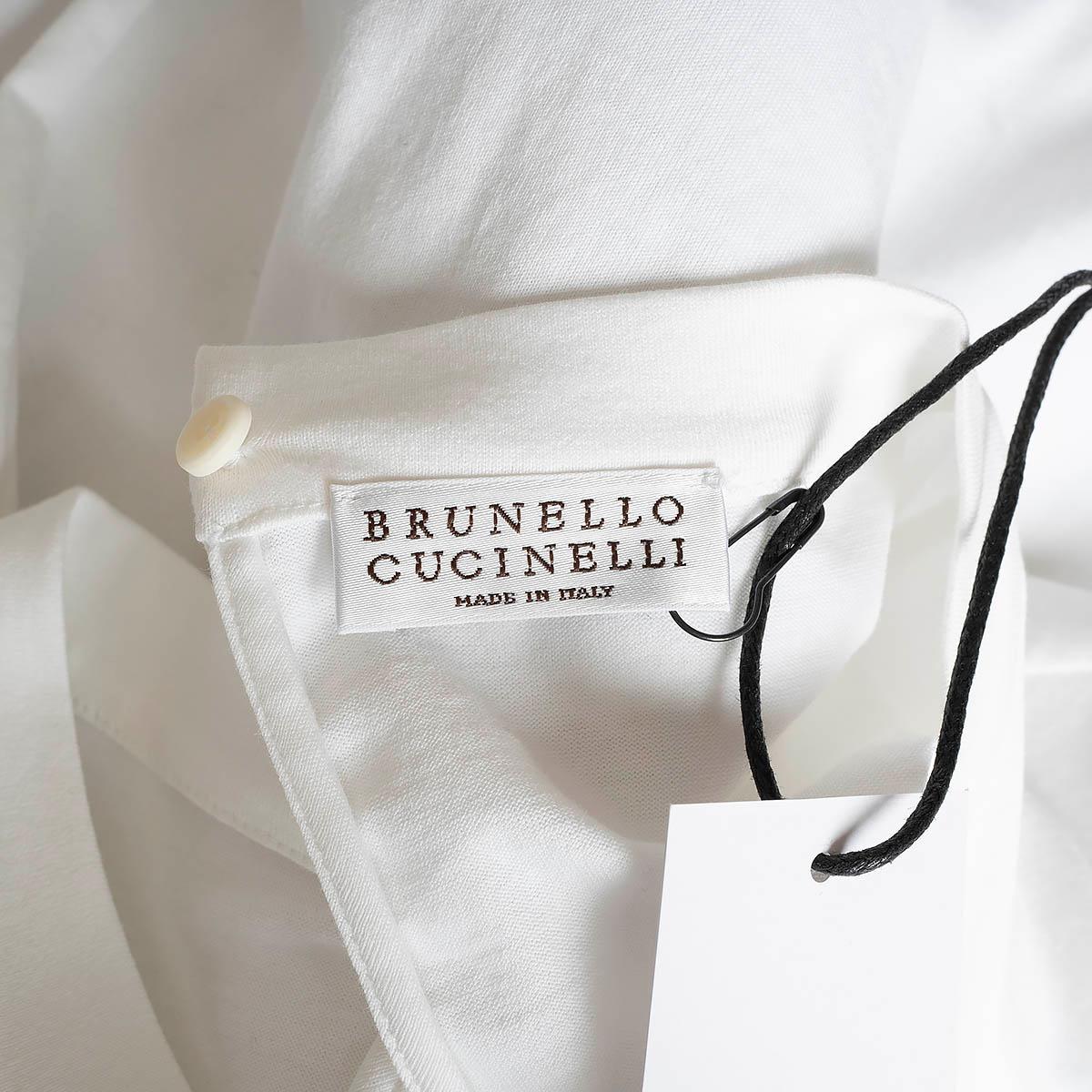 BRUNELLO CUCINELLI white cotton SATIN & MONILI STRIPE T-Shirt Shirt XS For Sale 2