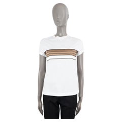 BRUNELLO CUCINELLI T-Shirt blanche en coton SATIN & MONILI STRIPE XS