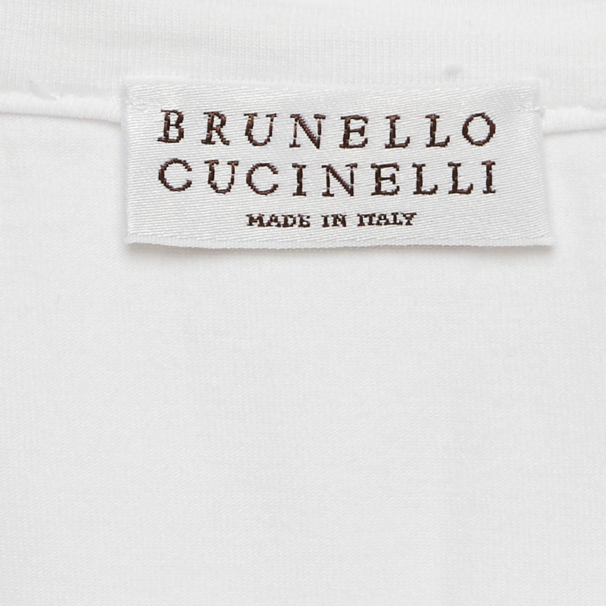 Women's Brunello Cucinelli White Cotton Slim Fit Crew Neck T-Shirt L For Sale