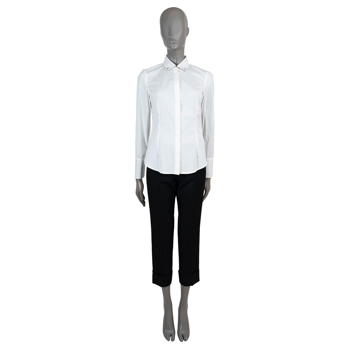 Women's BRUNELLO CUCINELLI white cotton STERLING SILVER Button-Down Shirt M For Sale