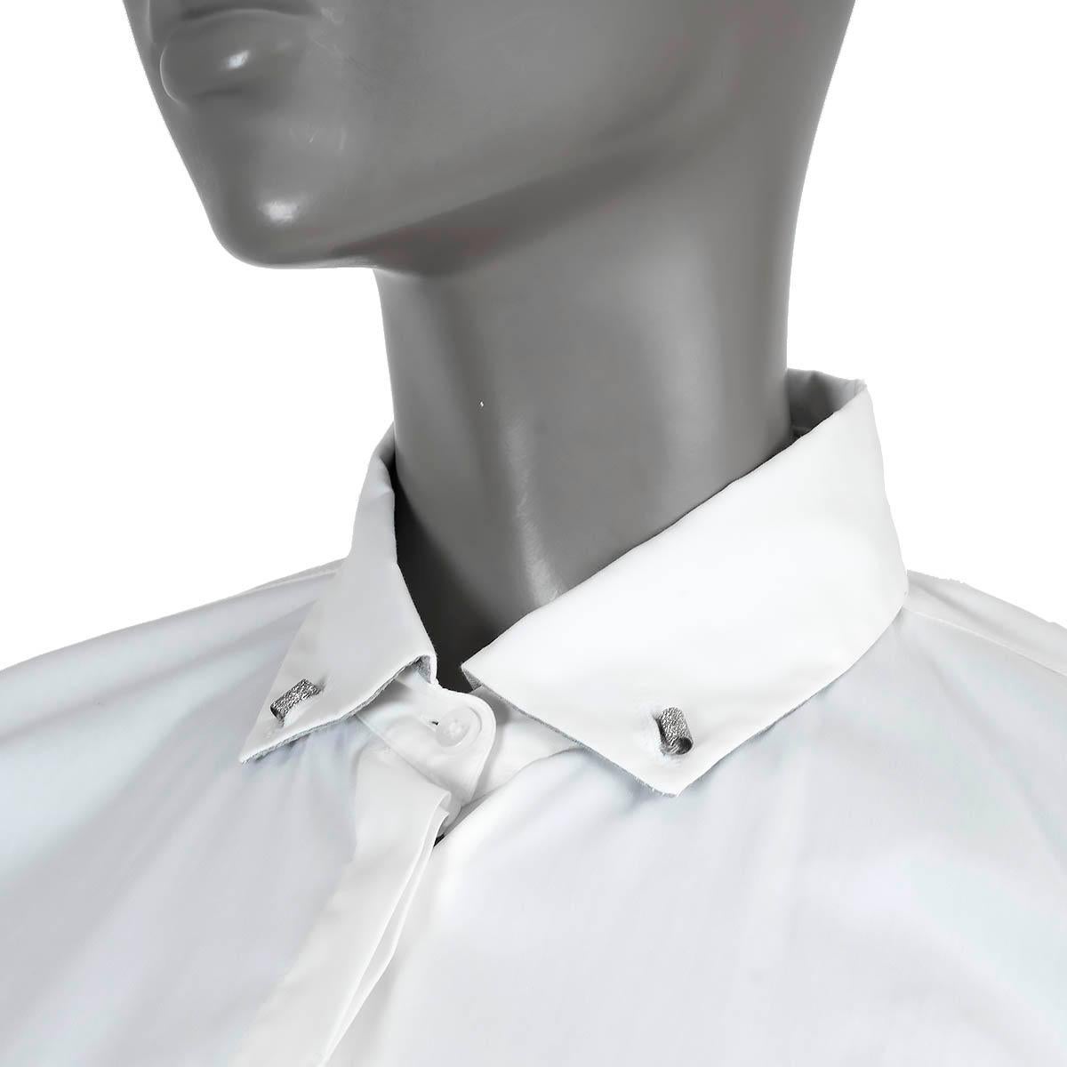 Women's BRUNELLO CUCINELLI white cotton STERLING SILVER Button-Down Shirt M For Sale