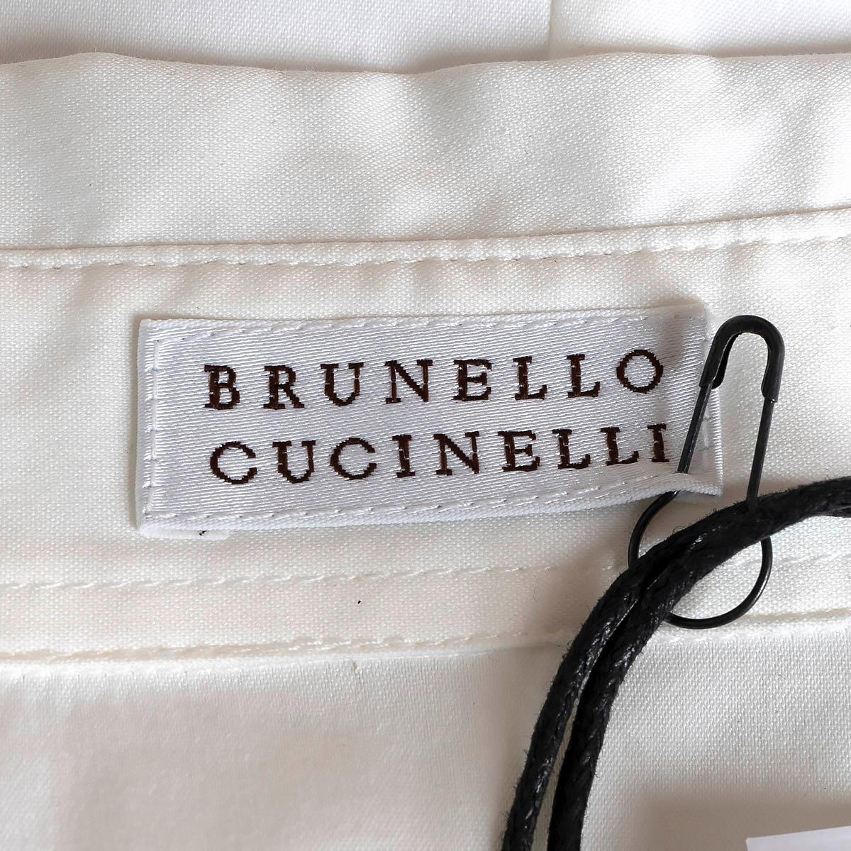BRUNELLO CUCINELLI Chemise blanche boutonnée en coton sterling argenté M en vente 3