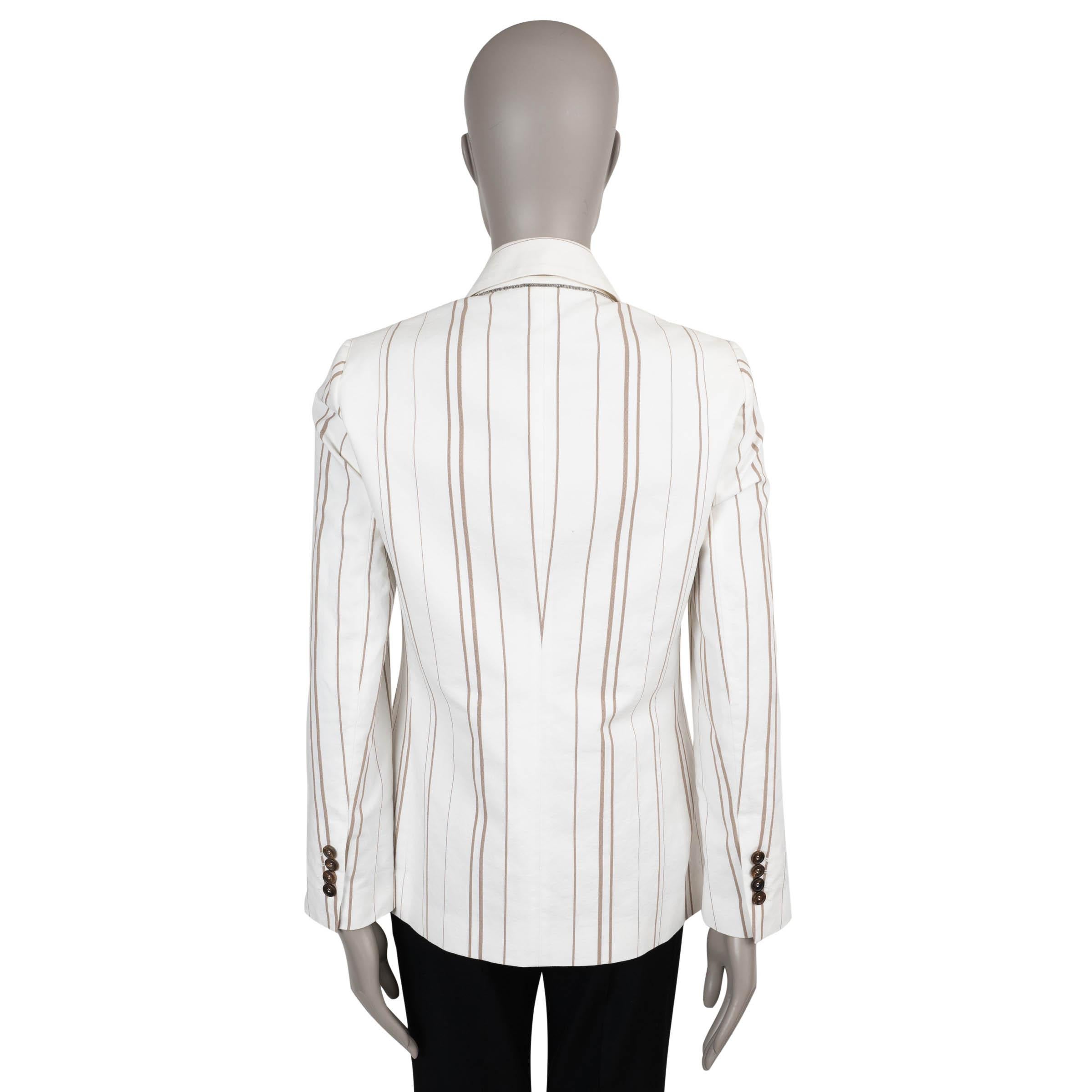 Grigio Brunello Cucinelli giacca blazer in cotone bianco a righe MONILI PANAMA 42 M. in vendita