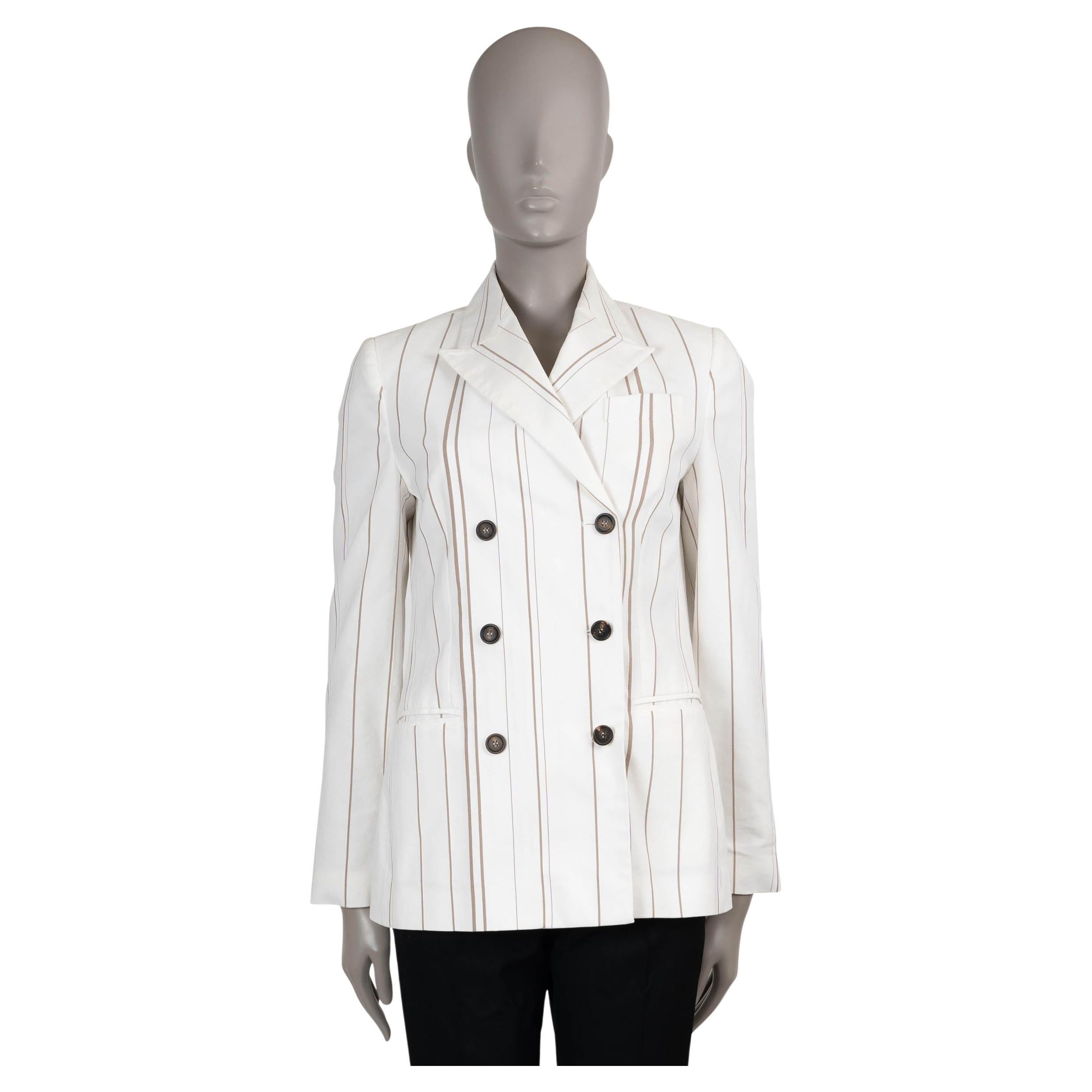 Brunello Cucinelli giacca blazer in cotone bianco a righe MONILI PANAMA 42 M. in vendita