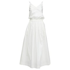 BRUNELLO CUCINELLI vestido midi de algodón blanco con tiras de cristal IT38 XS