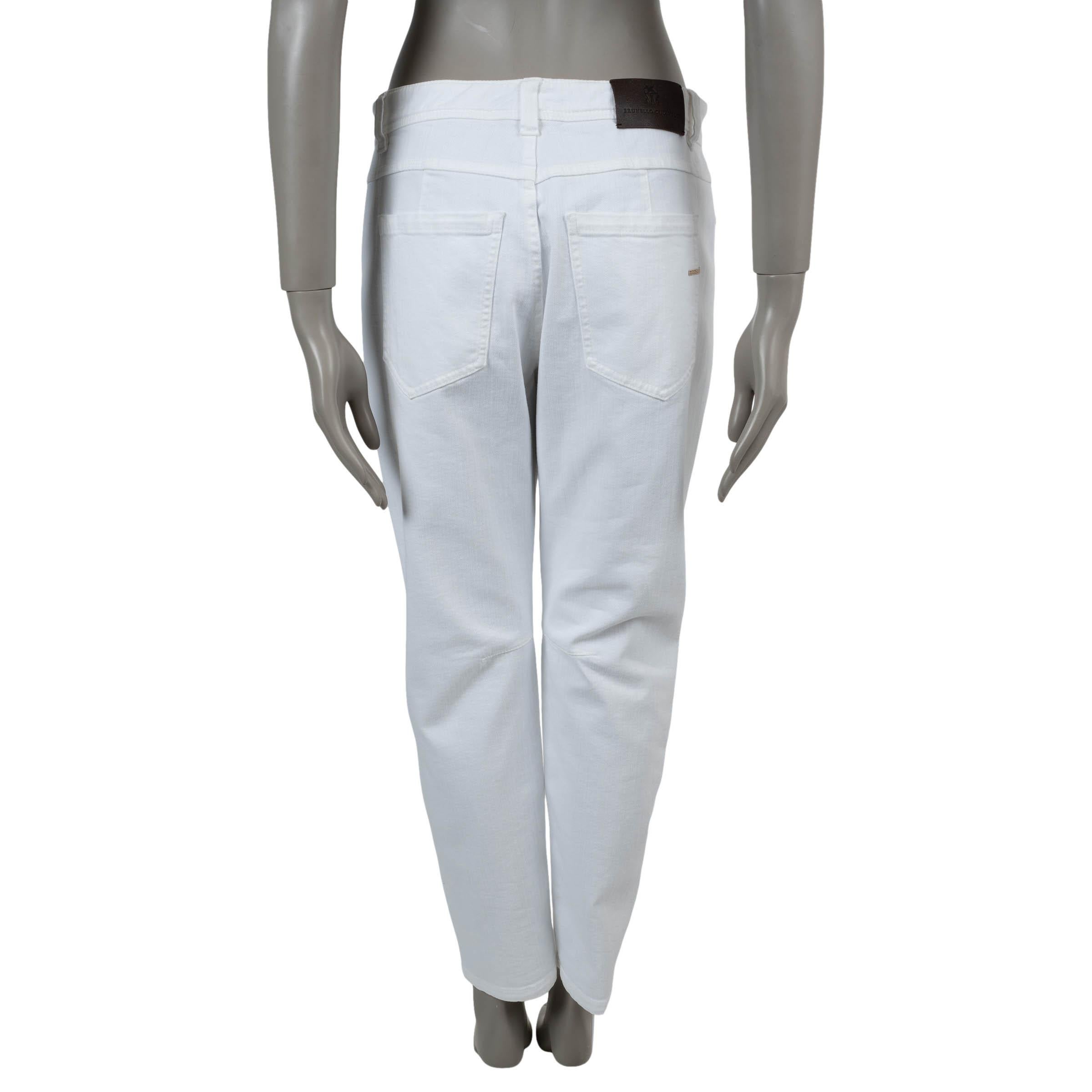Gray BRUNELLO CUCINELLI white denim EQUESTRIAN Jeans Pants 42 M For Sale
