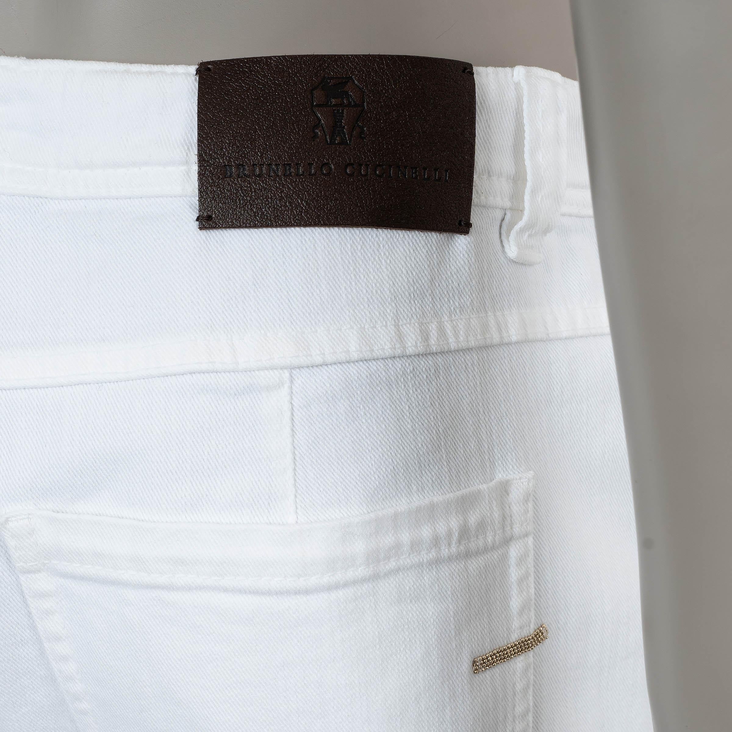 Women's BRUNELLO CUCINELLI white denim EQUESTRIAN Jeans Pants 42 M For Sale