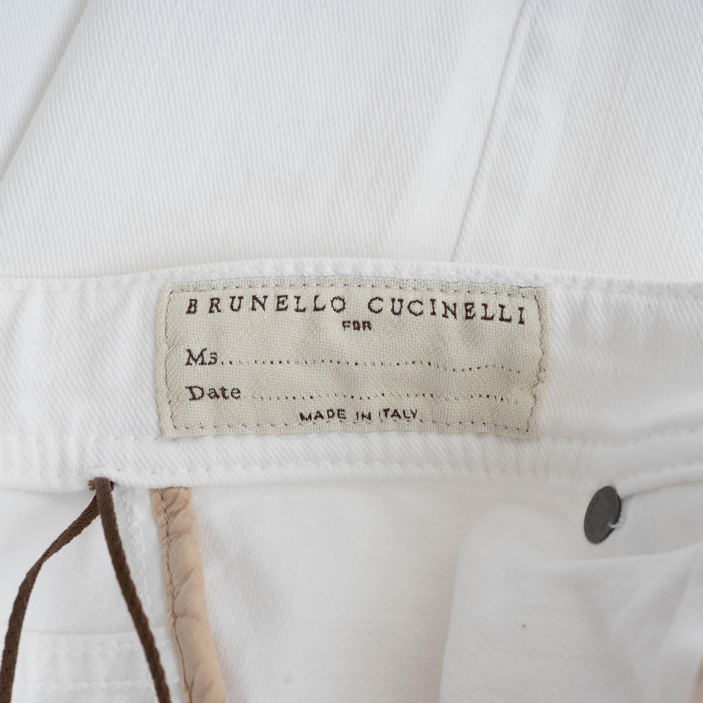 BRUNELLO CUCINELLI white denim EQUESTRIAN Jeans Pants 42 M For Sale 1