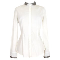 Brunello Cucinelli White Gray Silk Cotton Shirt