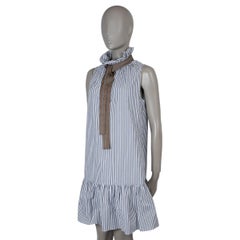 BRUNELLO CUCINELLI white & grey 2018 STRIPED POPLIN MONILI BOW Dress M
