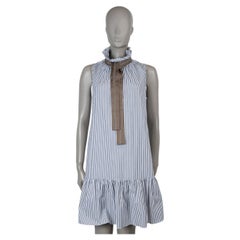 BRUNELLO CUCINELLI white & grey 2018 STRIPED POPLIN MONILI BOW Dress M