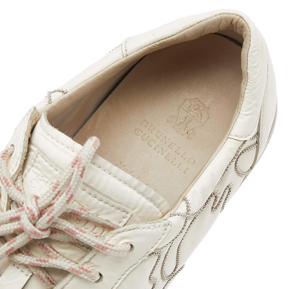 Women's Brunello Cucinelli White Leather Low Top Sneakers Size 38 For Sale