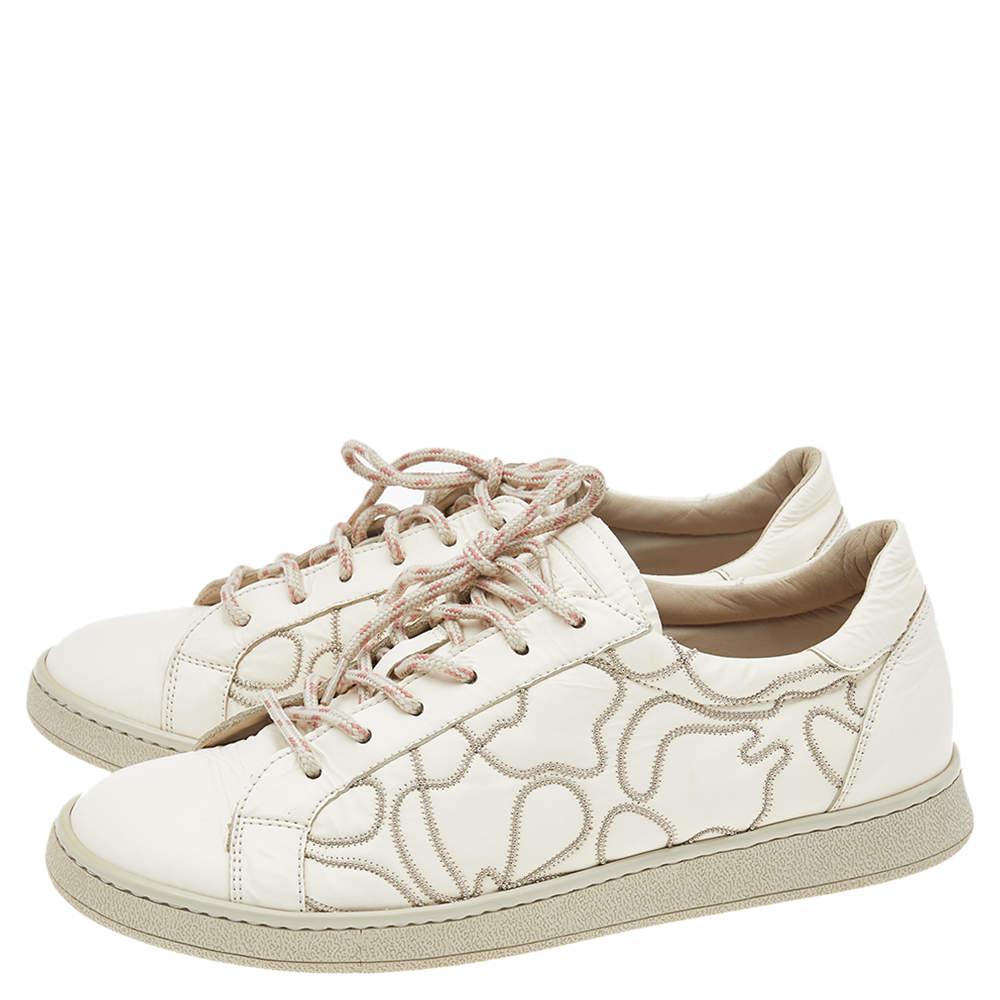 Brunello Cucinelli White Leather Low Top Sneakers Size 38 For Sale 1