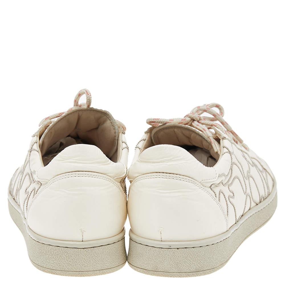 Brunello Cucinelli White Leather Low Top Sneakers Size 38 For Sale 2
