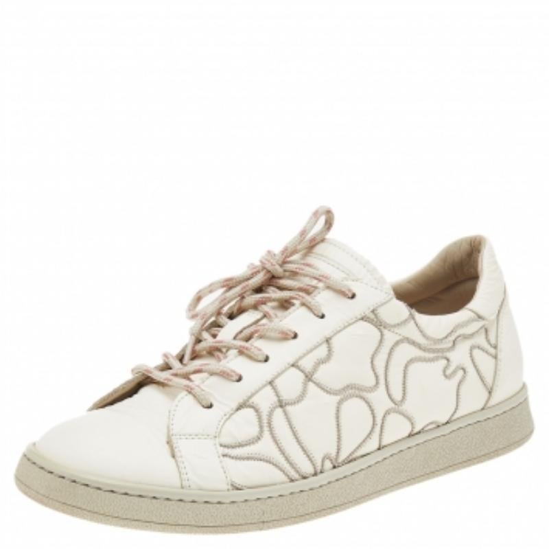 Brunello Cucinelli Weiße Low Top-Turnschuhe aus Leder Größe 38 3