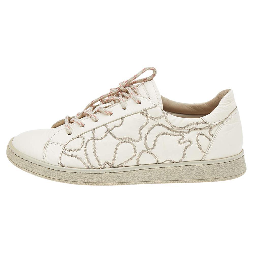 Brunello Cucinelli White Leather Low Top Sneakers Size 38 For Sale