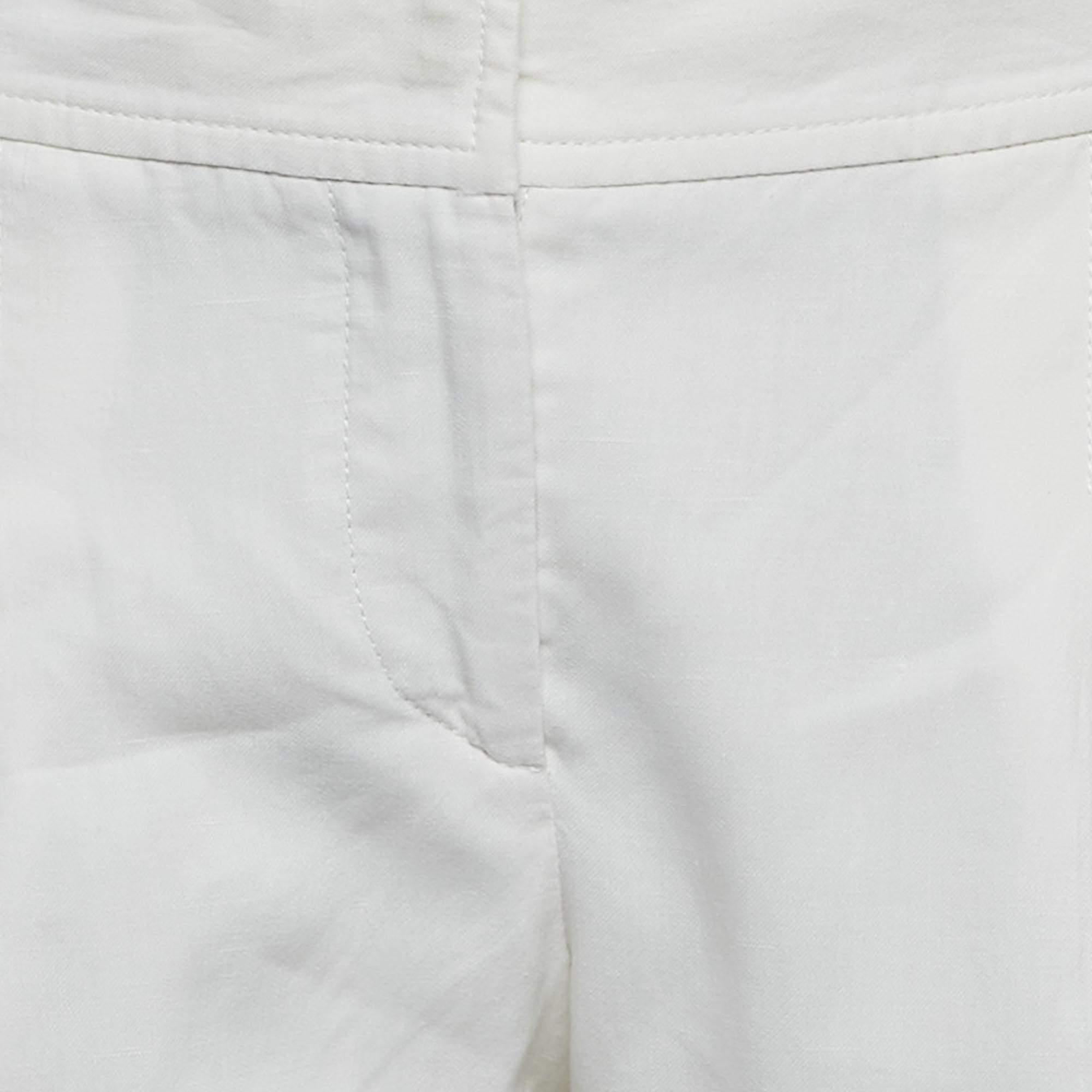 Gris Pantalon croisé Brunello Cucinelli en lin blanc S en vente