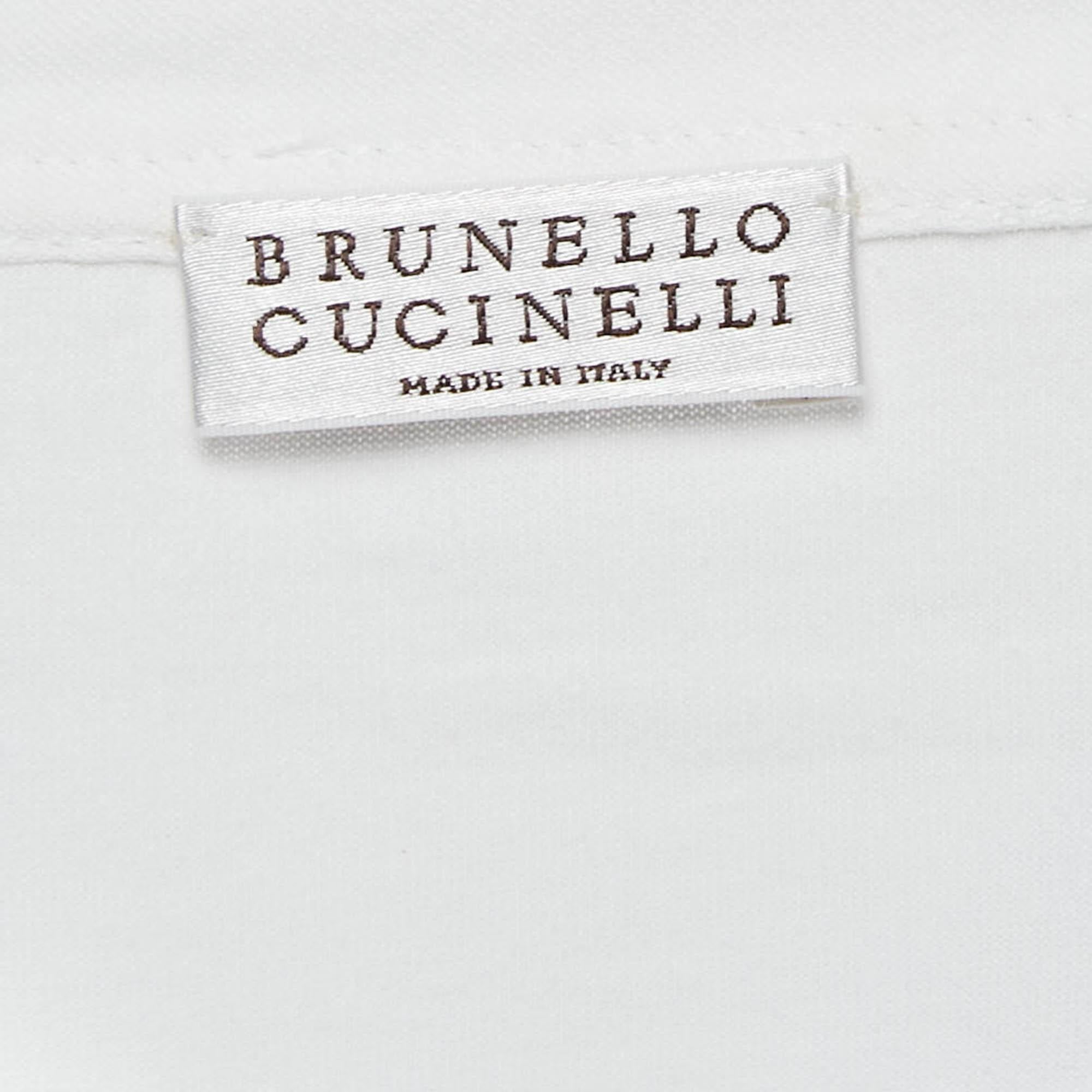 Brunello Cucinelli White Monili Neck Detail Cotton Roll-Up Sleeve T-Shirt M In Excellent Condition In Dubai, Al Qouz 2
