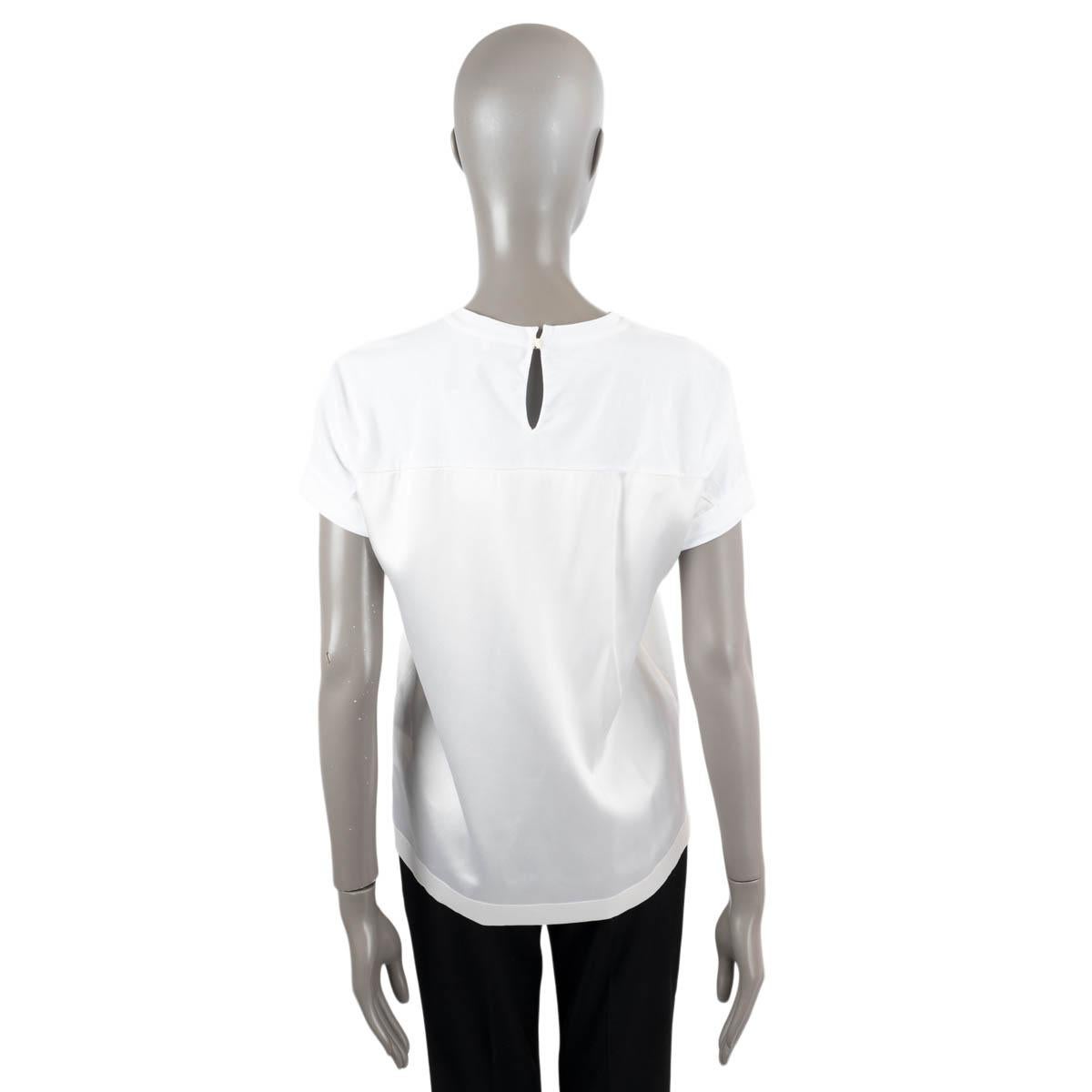 Women's BRUNELLO CUCINELLI white MONILI STRIPE SATIN & COTTON T-Shirt Shirt S For Sale