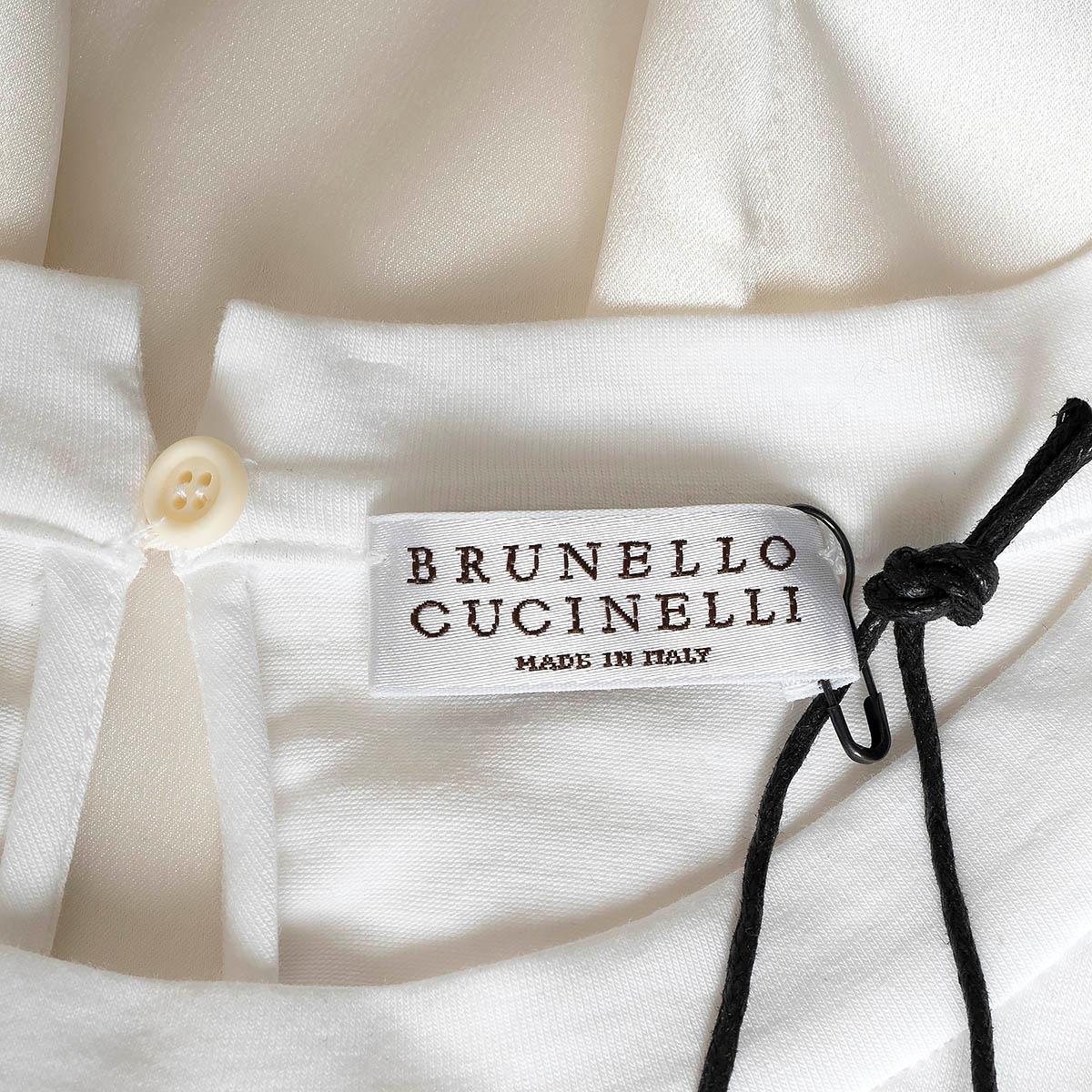 BRUNELLO CUCINELLI T-Shirt blanche MONILI STRIPE SATIN & COTTON S en vente 2