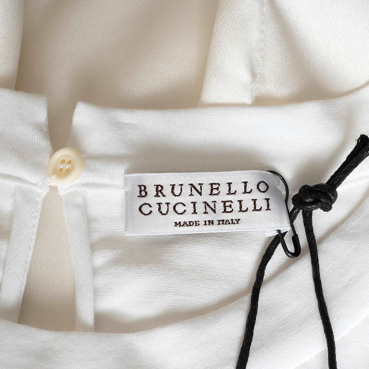 Brunello Cucinelli white MONILI STRIPE SATIN & COTTON T-Shirt Shirt S.S. White in vendita 2