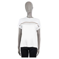 BRUNELLO CUCINELLI T-Shirt blanche MONILI STRIPE SATIN & COTTON S