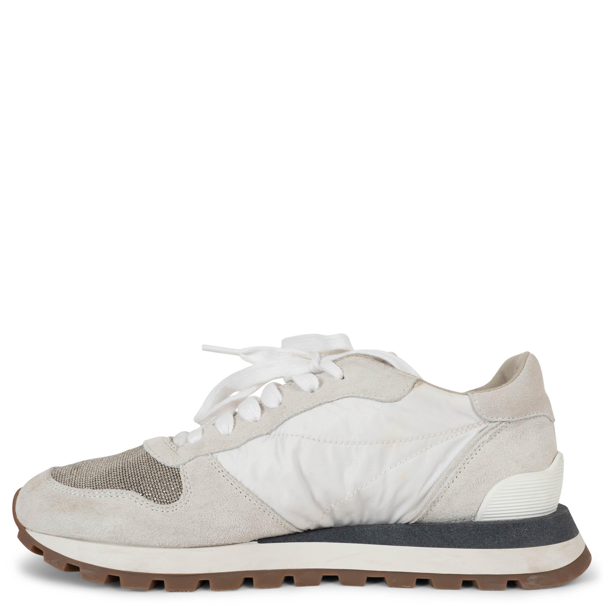 Gris BRUNELLO CUCINELLI Baskets MONILI 2020 en nylon et daim blanc 38 en vente