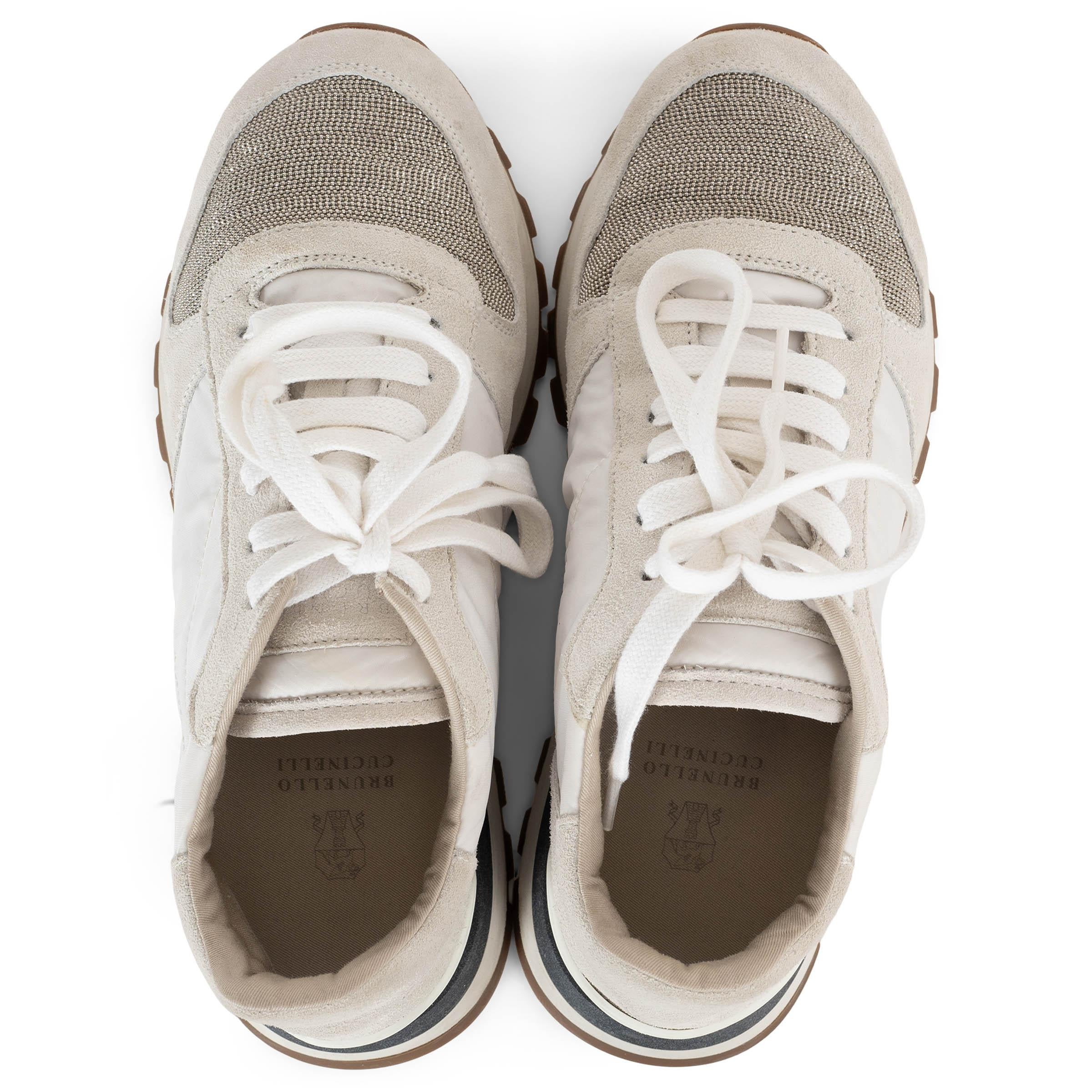 BRUNELLO CUCINELLI Baskets MONILI 2020 en nylon et daim blanc 38 Pour femmes en vente