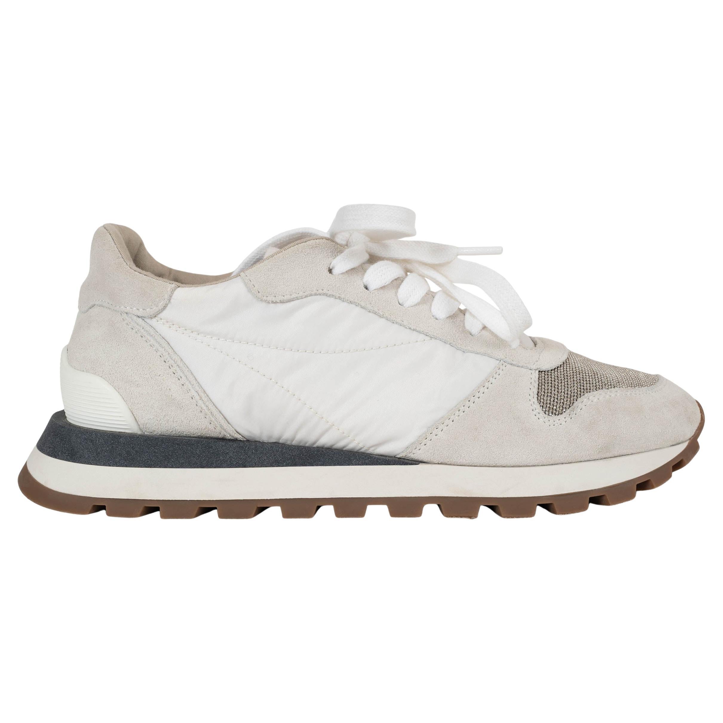 BRUNELLO CUCINELLI white nylon & suede 2020 MONILI Sneakers Shoes 38